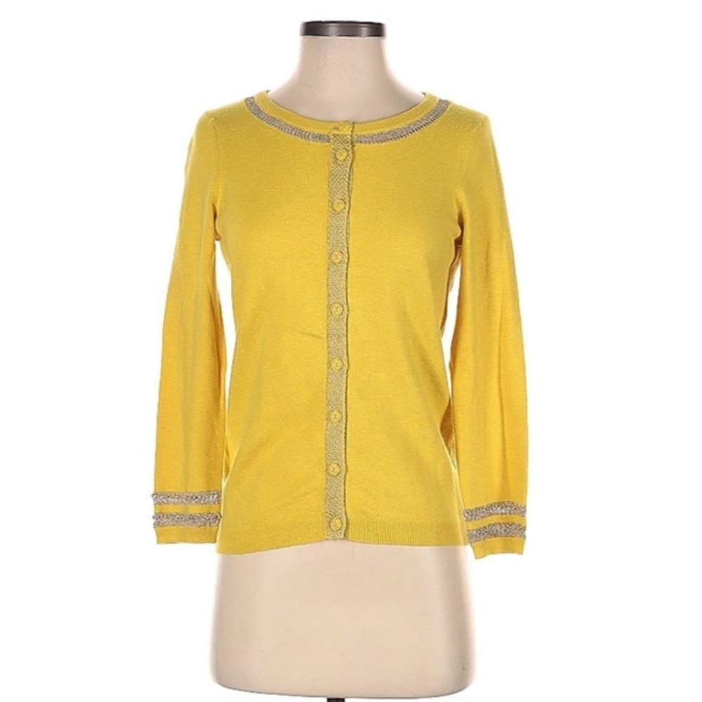 Anthropologie Sparrow Yellow Silver Trim Cardigan Size Extra Small
